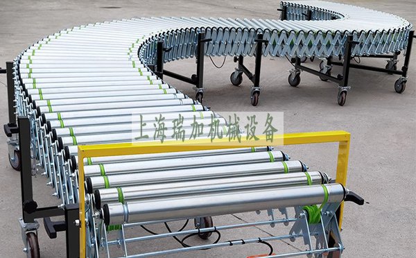 伸縮滾筒線 是利用可伸縮的組件做機架的輸送機，機體可自由變向，改變任意角度，支腿高度可以調節，下部設有腳輪可以