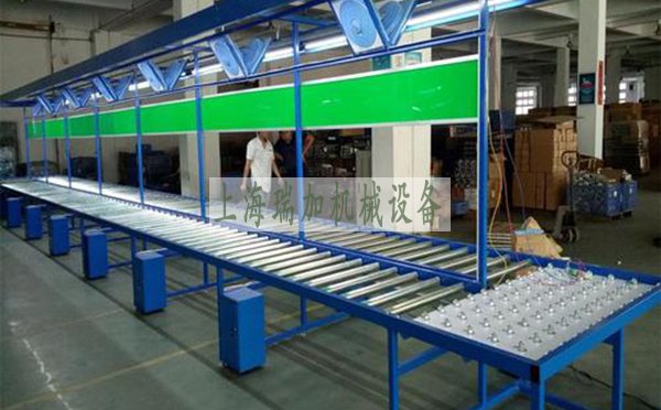 滾筒生産線 也叫 滾筒式流水線 ，廣泛應用於各行業的成品包裝箱、周轉箱的輸送。滾筒流水線主要組成爲：機身、滾筒、驅